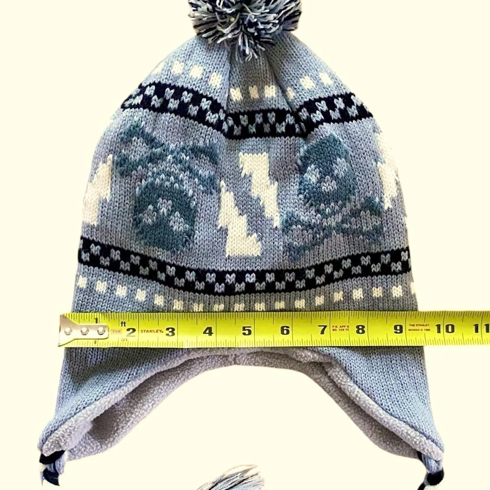 WINTER POMPOM HAT Fleece Lined Skull & Bone Grey White Black Braided Tassels